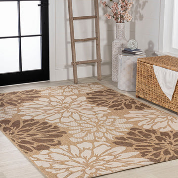 Zinnia Modern Floral Textured Weave Indoor/outdoor Area Rug
